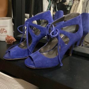 Suede peep toe cut out heels